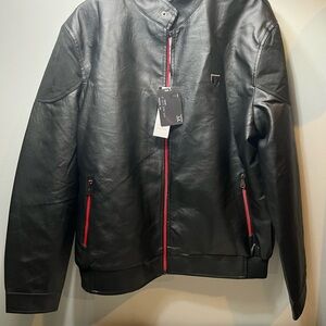 Men's Black made in Italy 🇮🇹 Leather Jacket with Red Accents